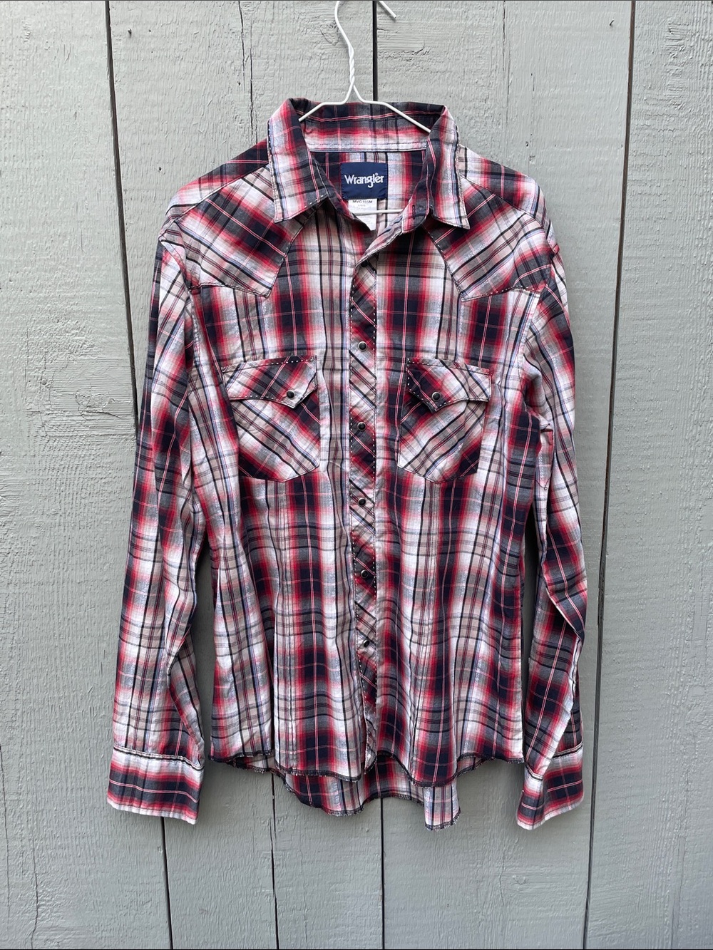 Men's Large Vtg Wrangler Red and White Plaid Western Button-Down Shirt